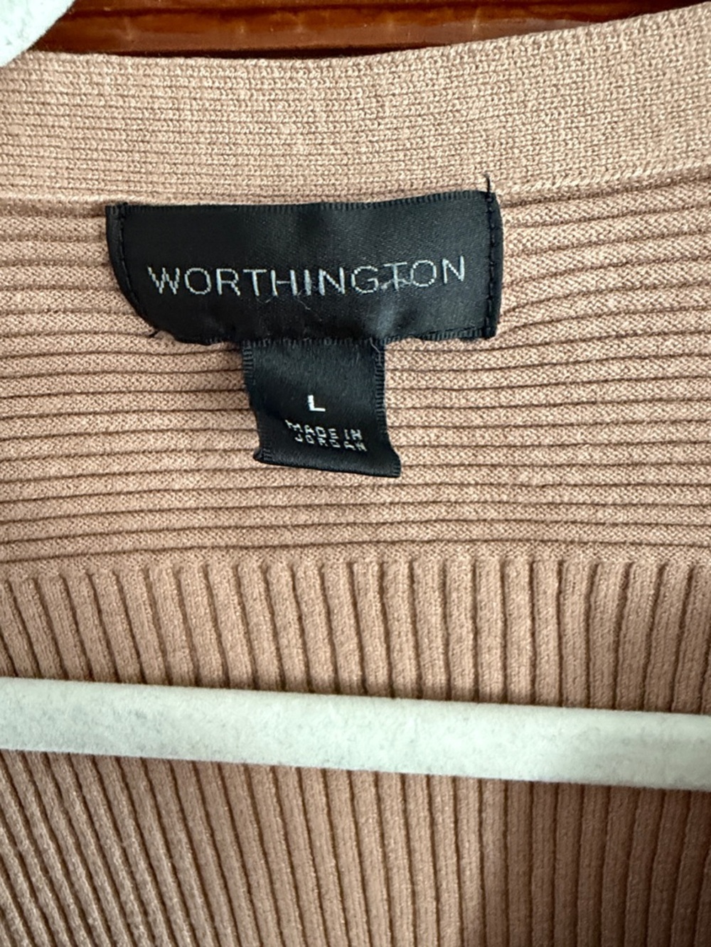 Worthington Beige Ribbed Button-Front Cardigan - Picture 2 of 3